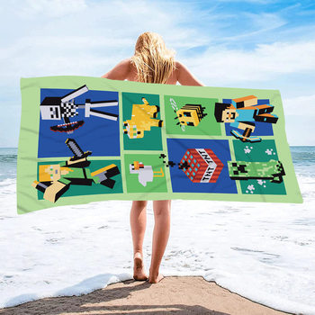 My World Mihecraft Beach Towel Microfiber Double-Sided Fleece Swimming Bath Towel Quick-Drying