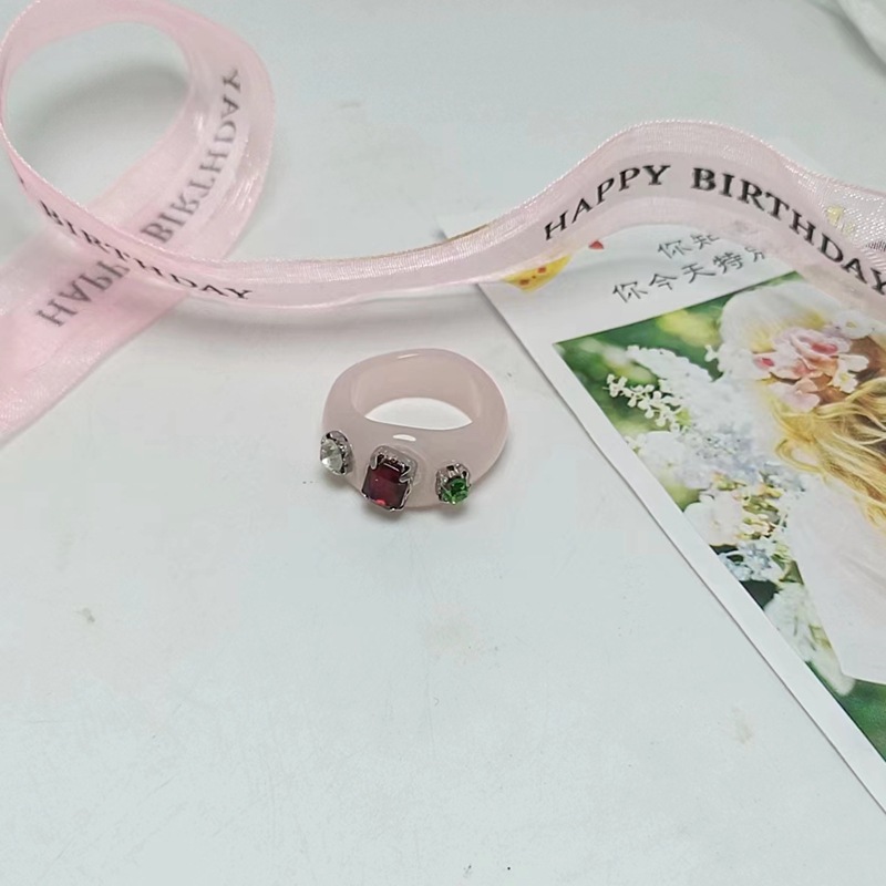 现货树脂醋酸戒指女混合彩色圆形方形指环套装外贸内销指圈批发