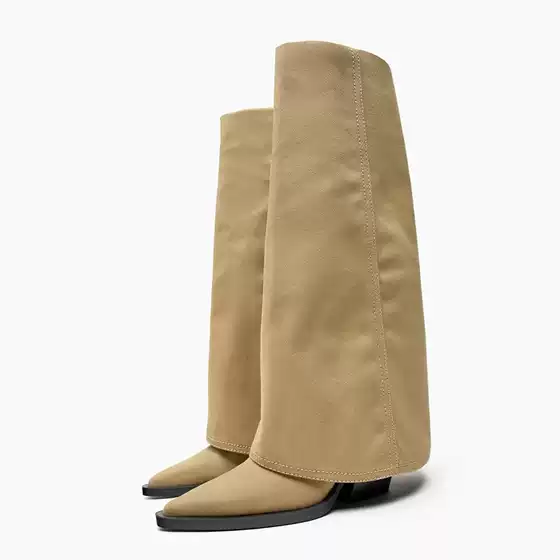 Big Brand Four Seasons New Pointed Thick Heel Trousers Boots Women's Retro But Knee Long Boots High Heel Western Cowboy Boots Knight