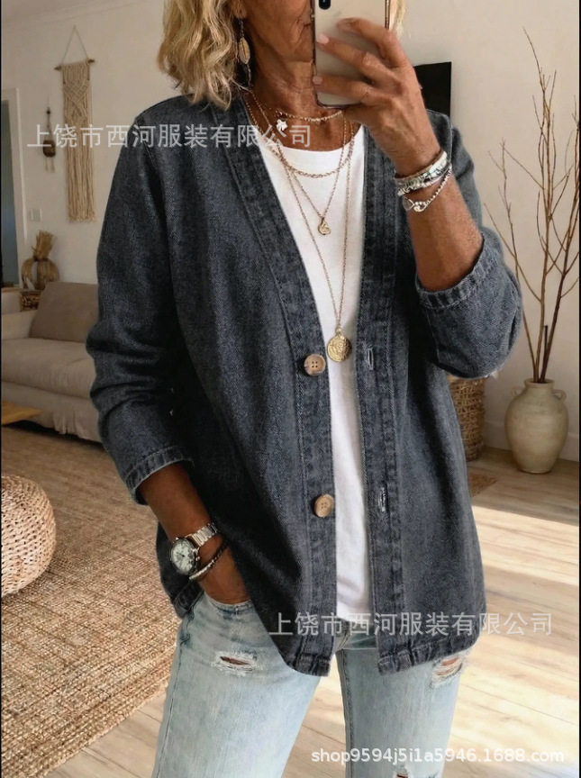 新款跨境独立站2026春季女装花卉印花V领休闲女装衬衫上衣复古