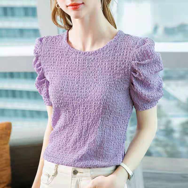 Womens Summer Short Sleeve T Shirt Lace Detail Pleated Design Casual Chic Style Available in Multiple Sizes and Colors