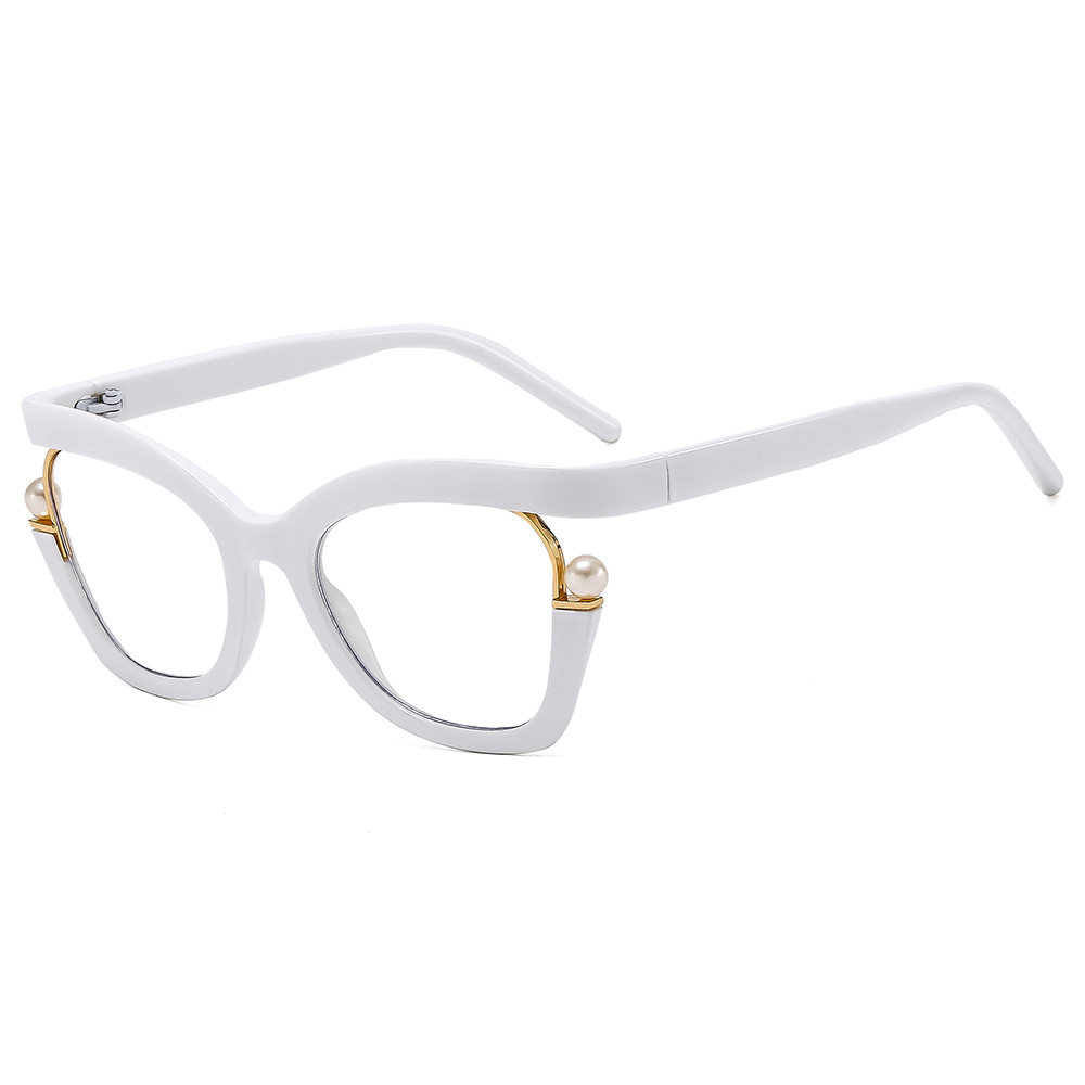 2024 new anti-blue light Women's plain glasses cross-border personalized colorful Pearl decorative glasses frame elegant glasses frame
