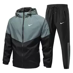 Cross border 2025 New Spring and Autumn Men's Sports and Leisure Set Splicing Color blocked Hoodie Sports and Leisure Set