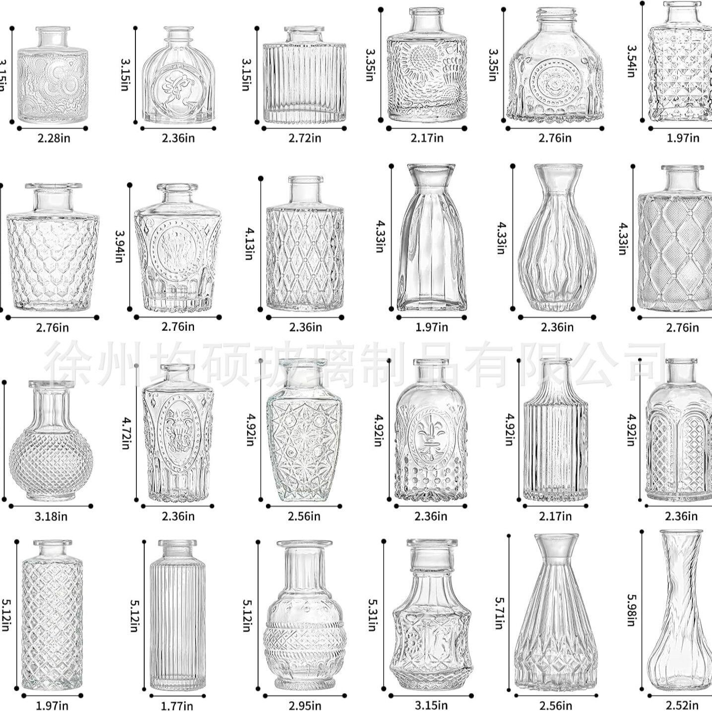 跨境热销复古玻璃花瓶插画高级感香薰瓶 透明ins风摆件小花瓶套装
