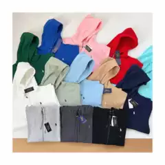 Cross-Border E-commerce Thirteen Colors RL Basic Embroidered Pony Solid Color Hooded Sweatshirt Men Women Zip-Up Hoodie Jacket