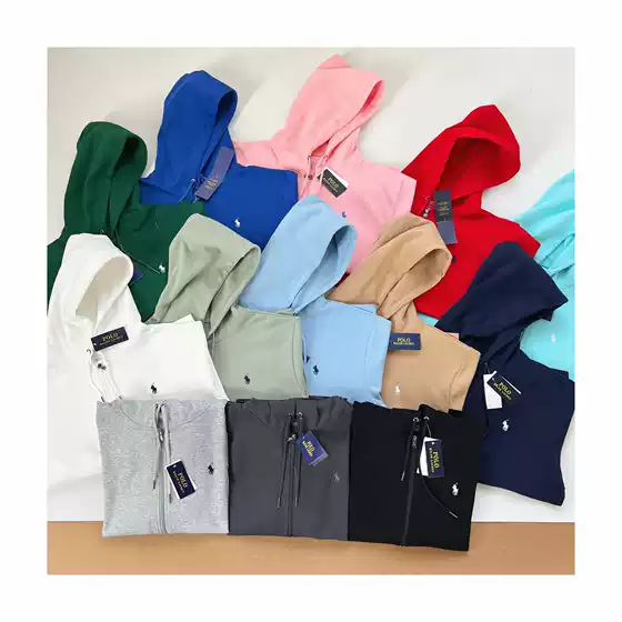 Cross-Border E-commerce Thirteen Colors RL Basic Embroidered Pony Solid Color Hooded Sweatshirt Men Women Zip-Up Hoodie Jacket