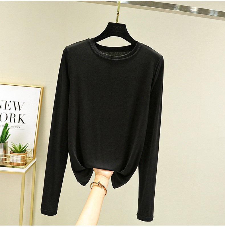 莫代尔打底衫女春秋圆领t恤宽松韩版洋气薄款上百搭长袖大码显瘦