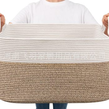 Source manufacturers leave handle large size cotton rope storage basket blanket storage color matching foldable cotton rope storage basket