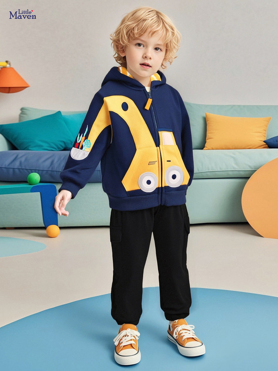 Factory Boys' Hoodie, Autumn Fleece-lined Jacket, Kids' Long-sleeve Warm Top