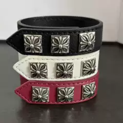 New European and American Wrist New Trendy Leather Bracelet Fashionable Square Cross Flower Couple Style Handmade Bracelet Adjustable