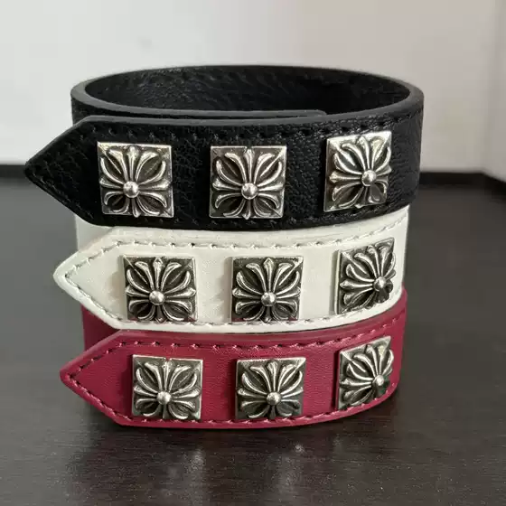 New European and American Wrist New Trendy Leather Bracelet Fashionable Square Cross Flower Couple Style Handmade Bracelet Adjustable