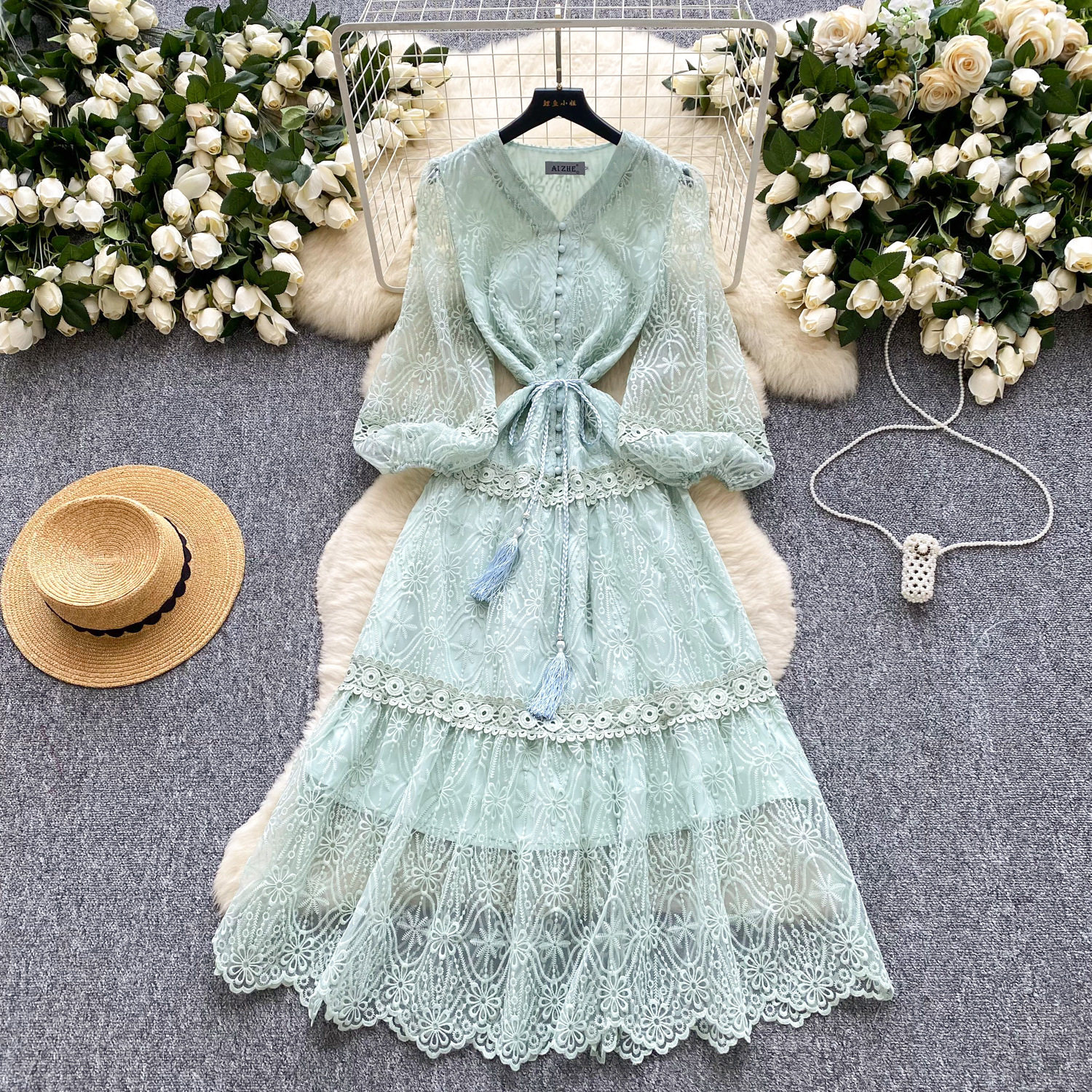 Elegant Womens A Line Dress with Lantern Sleeves and Embroidery in Multiple Colors for Formal Occasions Wholesale