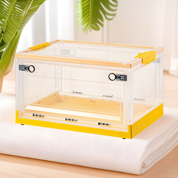 Side-Opening Storage Box, Transparent Storage Box, Organizer Box with Lid, Clothes Wardrobe Storage, Large Plastic Book Box
