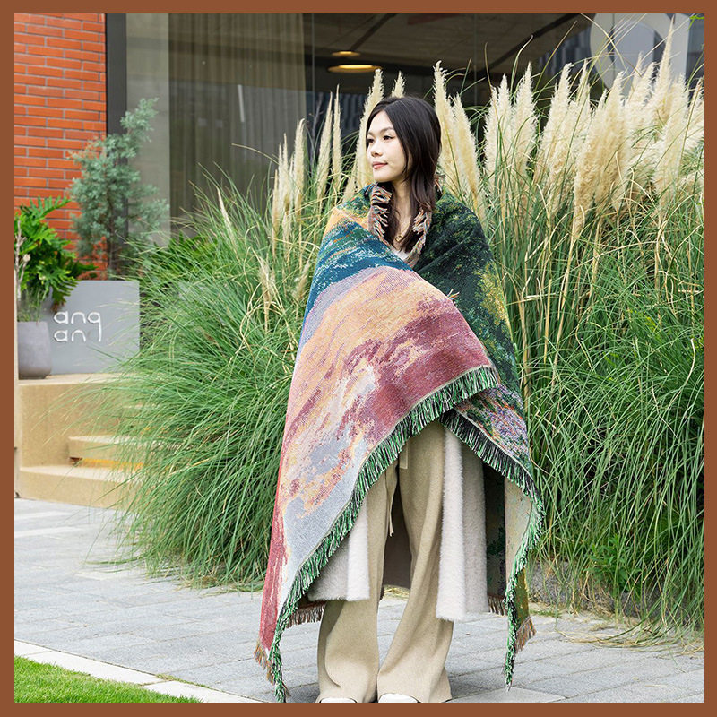 Cross-Border Supply of Camping Blankets, Moisture-Proof Picnic Mats, Polyester-Cotton Jacquard Tapestries, Ins-Style Sofa Towels, Thread Blankets, Sofa Covers