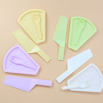 Wholesale paper bag disposable color birthday cake knife fork plate cheese plate fork three-in-one plastic tableware suit