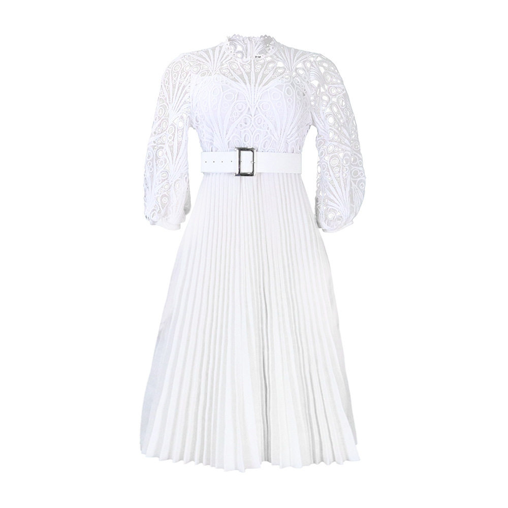 Plus Size Lace Hollow Out Pleated Dress Fashionable Elegant Sexy Perfect for Parties and Special Occasions