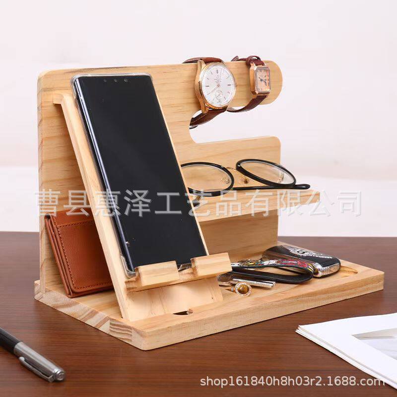 Solid Wood Storage Rack Office Desktop Mobile Phone Holder Glasses Watch Storage Rack Creative Simple Storage Rack