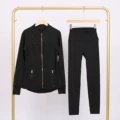Black gold zipper jacket and cropped pants suit