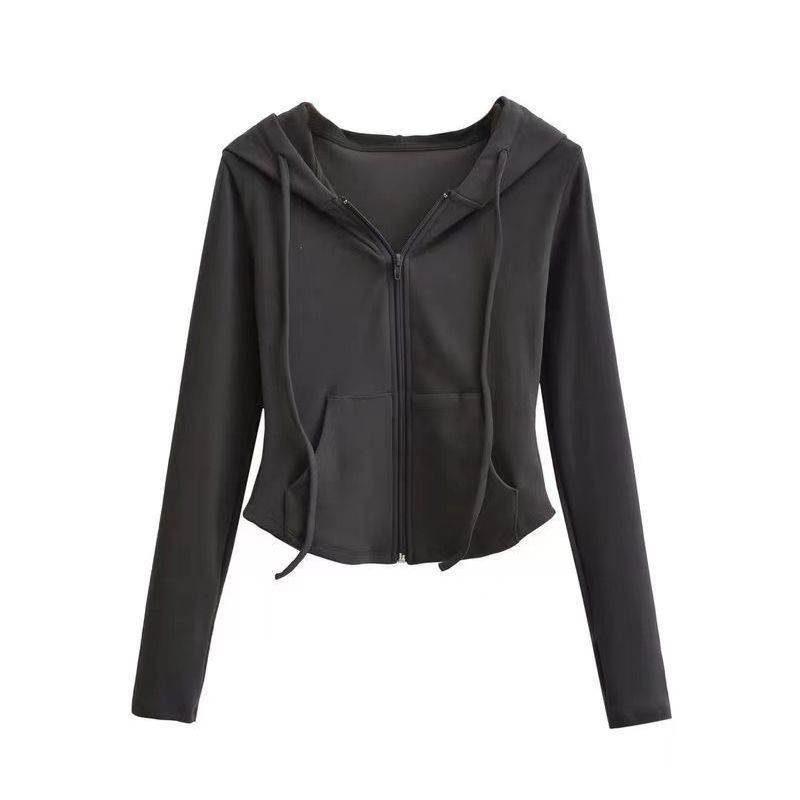 Hooded Cardigan Sweatshirt for Women Slim Fit Long Sleeve Short Length Soft Fabric Casual Wear for Spring and Autumn