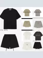 Cross-Border Fog Multi-Line Ess High Version Original Factory Cross-Border New American-Style Loose Letter T-Shirt Short-Sleeve Shorts Set