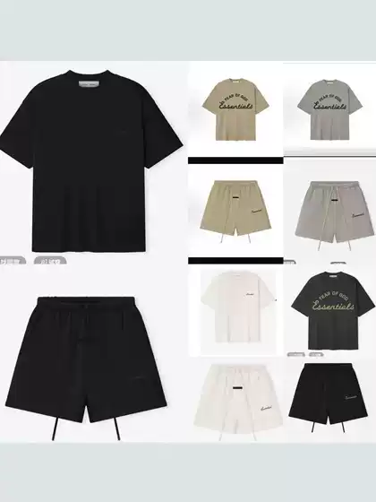 Cross-Border Fog Multi-Line Ess High Version Original Factory Cross-Border New American-Style Loose Letter T-Shirt Short-Sleeve Shorts Set