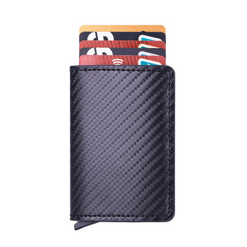 Cross-Border European and American Men's Wallet Ultra-Thin Carbon Fiber Card Holder Automatic Card Ejection Aluminum Alloy Card Holder Wallet