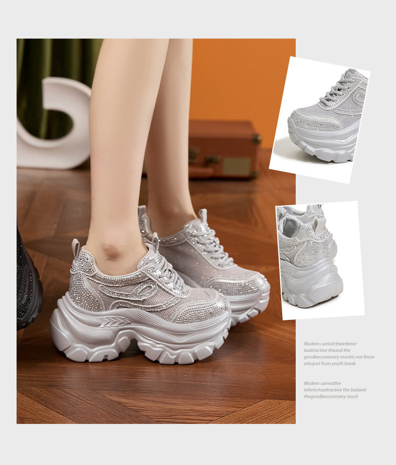 Sandal cao gót nữ đính đá rhinestone phong cách Hàn Quốc gót siêu cao 8cm — Bạc, Trắng, Đen chi tiết 3