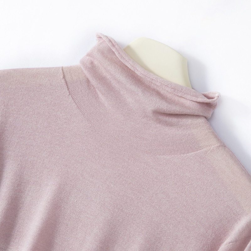 扬子纱薄款高领美丽诺羊毛衫2024秋冬内搭堆堆领针织打底衫女