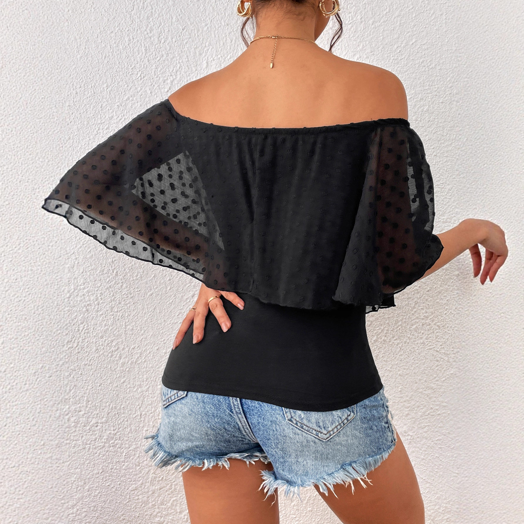 Off Shoulder Black Shirt Womens Fashion Elegant Design Versatile Style Perfect for Parties or Casual Wear