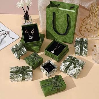 Ready Stock Jewelry Packaging Box Bow Army Green Gift Box Simple Fresh Earrings Bracelet Necklace Jewelry Box