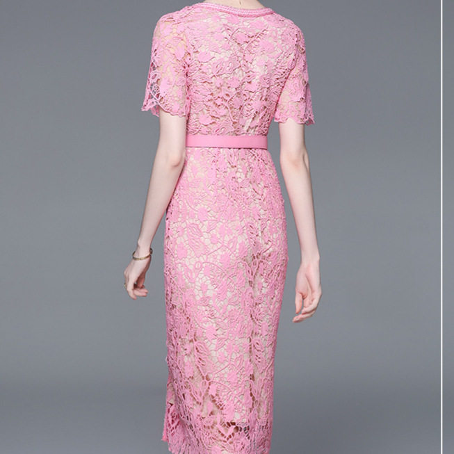 Lace Square Neck Dress Summer Lightweight Luxury Design Embroidered Hollow Out Elegant Occasion Wear Wholesale