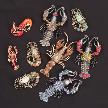 Diamond-Encrusted Lobster Brooch, Fashionable Animal Pin, Marine Life Badge, Versatile Clothing Alloy Accessory, Wholesale in Stock
