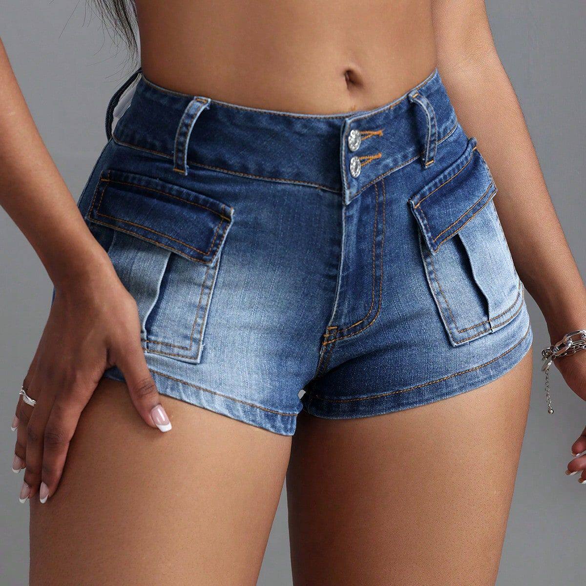 Fashionable Womens Denim Shorts High Waist Large Pockets Stretchy Fabric Casual Summer Wear Wholesale Available