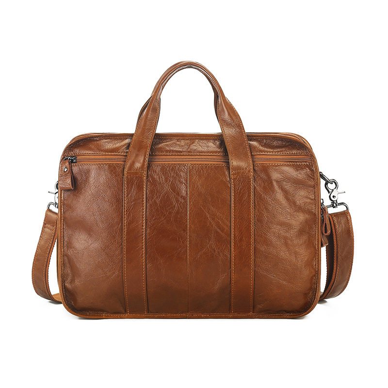 Trade leisure retro leather men's briefcase 15.6 inch business handbag shoulder messenger bag cowhide men's bag
