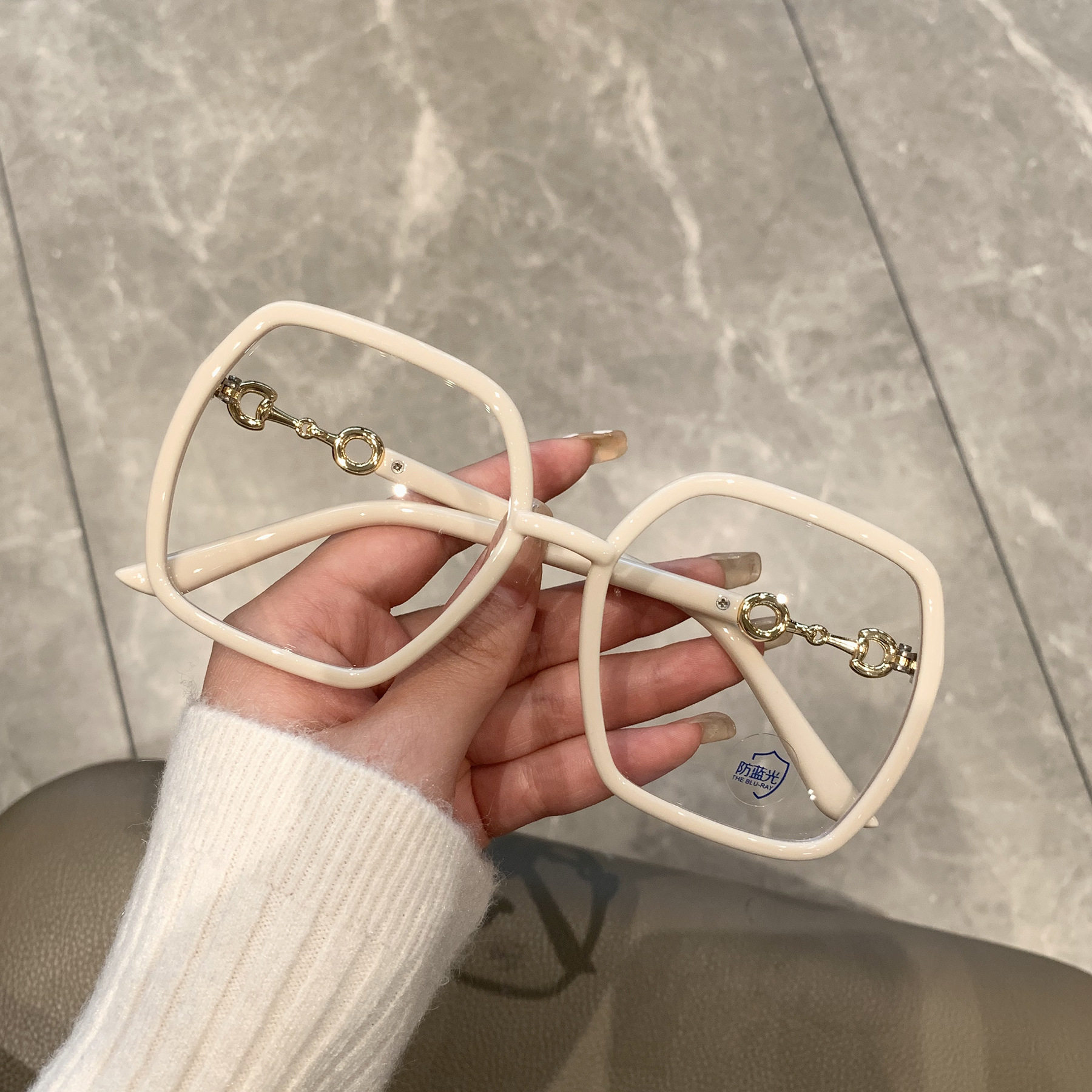 Black Square Large Frame Glasses Women's Korean Style New Big Face Slimming Plain Face Glasses Frame Internet Popular Glasses Frame Men's Trendy