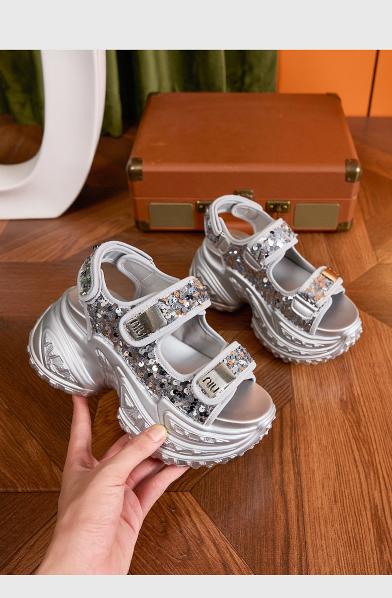 Sneaker nữ chunky đế dày phong cách thể thao mùa hè — Bạc, Đen chi tiết 13