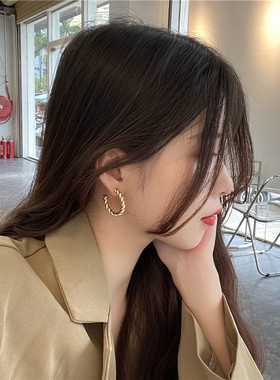 S925银针欧美金属感潮流麻花耳钉小众轻奢ins风百搭通勤耳环M23