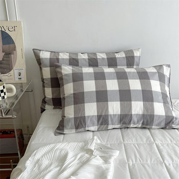 Unprinted Japanese-style Pure Cotton Pillowcase Plaid Single Double Pillowcase Household Pure Cotton Pillowcase Core Pillowcase