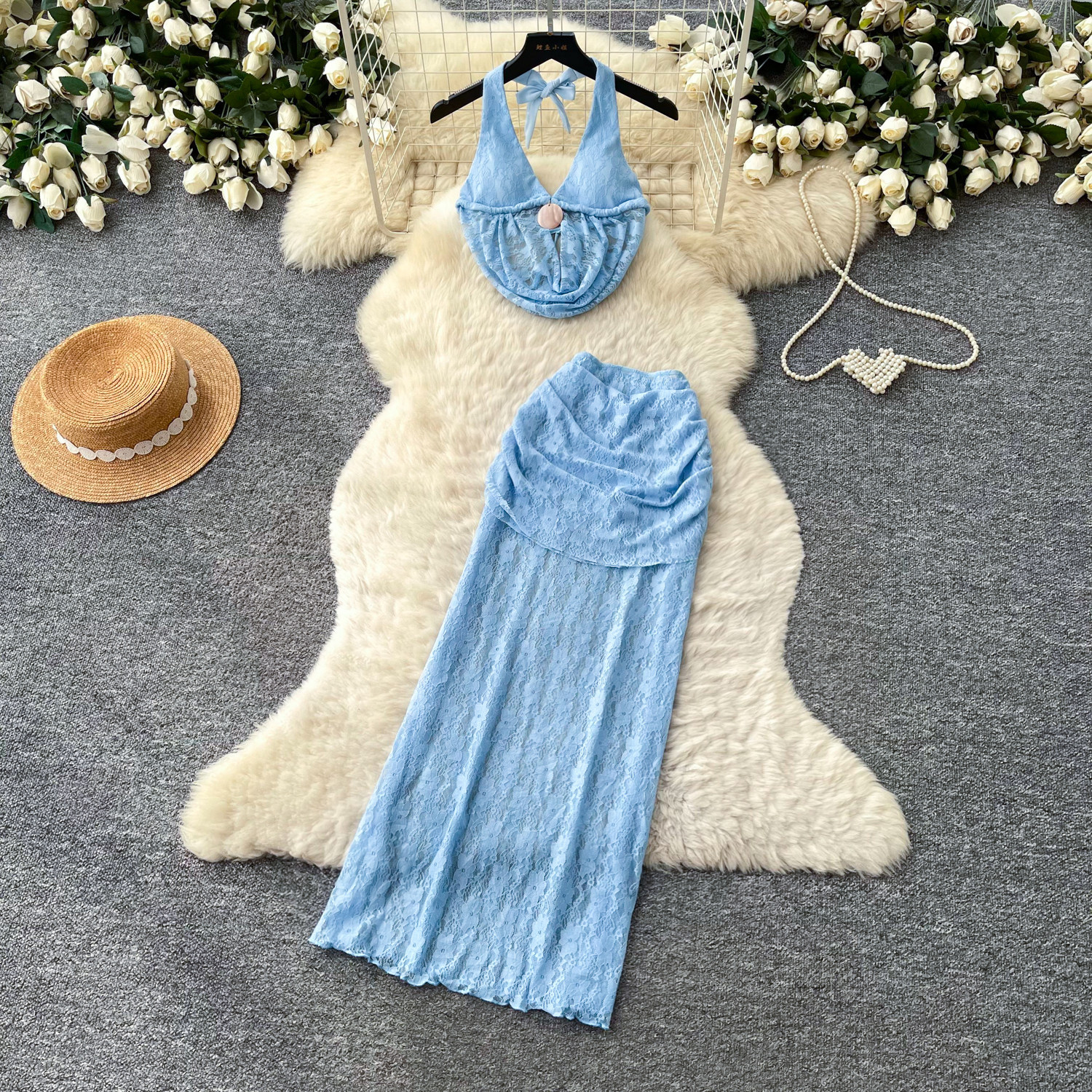 Chic Vacation Style Halter Neck Tank Top and Midi Skirt Set Slim Fit Elegant Design Summer Wear Wholesale Available