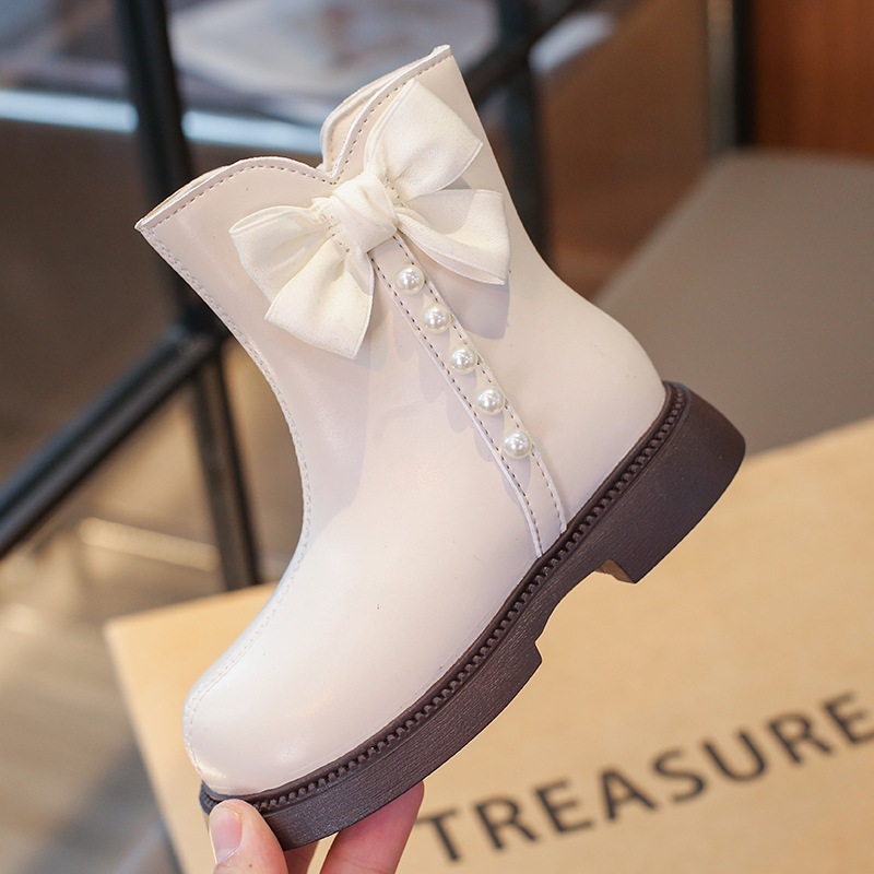 Girls' Boots Short Boots 2025 Autumn and Winter New Kidsren's Boots Fashionable and Stylish Big Kidsren's Little Girls' Leather Boots White