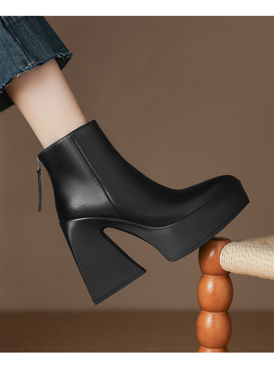 Boot Martin nữ gót siêu cao 12cm đế dày phong cách thời trang — Mặt da lót nhung, Mặt da một lớp lót trong, Mặt nhung lót nhung, Mặt nhung một lớp lót trong