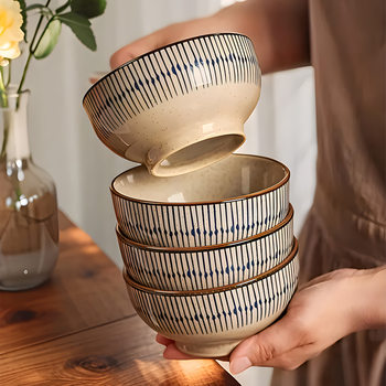 Japanese-Style Household Ceramic Bowls Underglaze Blue Rain Tableware Full Set Housewarming Gift High-Value Rice Bowl Dish Plate Set