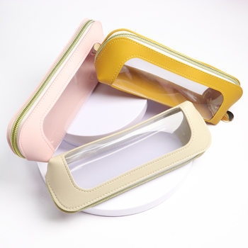 Pvc Window Stationery Pencil Case for Men and Women, Transparent Student Simple Stationery Box, Lipstick Makeup Brush Storage Bag