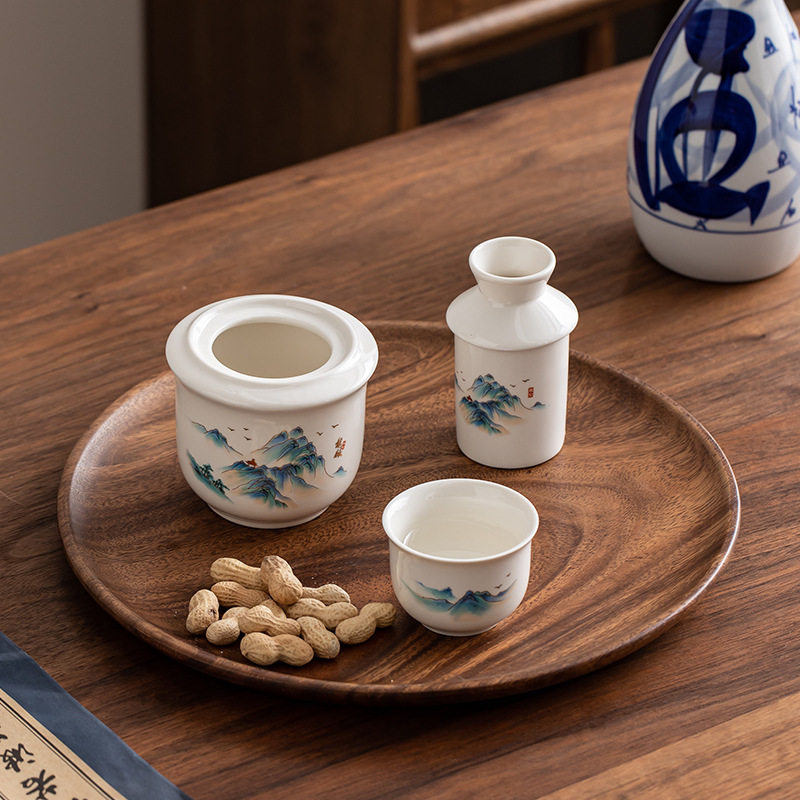 Portable Chinese-Style Yellow Wine Warmer Ceramic Wine Set Wine Divider Hot Wine Pot White Wine Cup Household Wine Cup