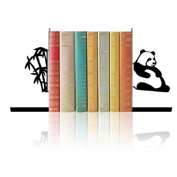 Metal Hollow Bookends L-Shaped 2-Piece Set Bamboo Panda Iron Art Desktop Decoration Bookends Office Storage Clips Wholesale