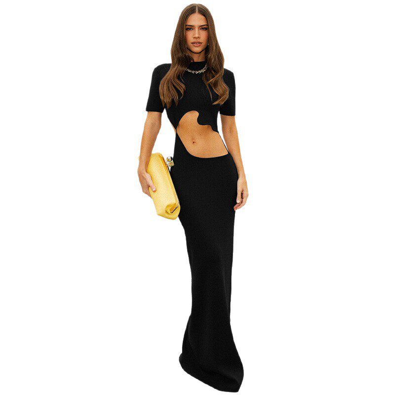 Womens Bodycon Dress Sexy Hollow Design Short Sleeve Solid Color Spring Fashion Wholesale Available