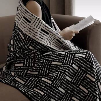 Lanpin Fair Isle Retro Black and White Knitted Misslapin Office Nap Blanket Autumn and Winter Blanket Knitted Blanket