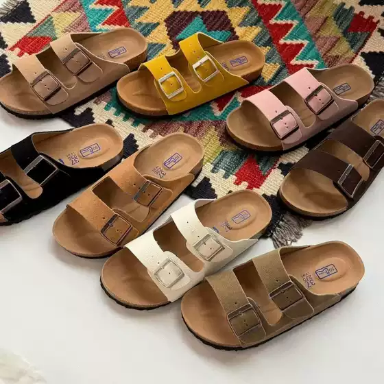 Birkenstock Double Slippers Women's Thick-Soled Sandals Genuine Leather Cowhide Birkenstock Large Men's and Women's Casual Cork Non-Slip Increased Cross-Border