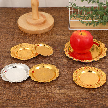 Light Luxury Vintage Embossed Small Tray Coffee Cup Tea Cup Heat Insulation Pad Household Snack Fruit Plate Cake Dessert Storage Plate