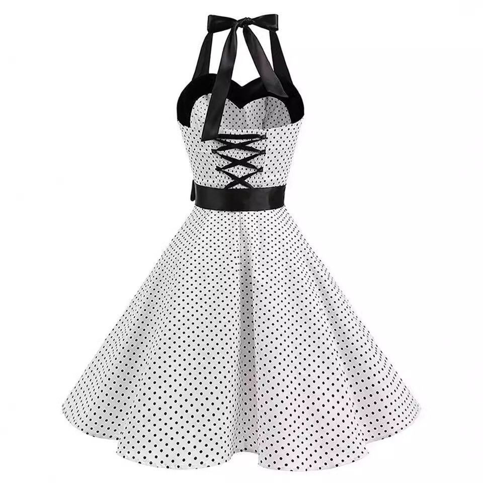 Polka Dot Maxi Dress Strapless Fitted Waist Vintage Style Perfect for Parties and Events Wholesale Available